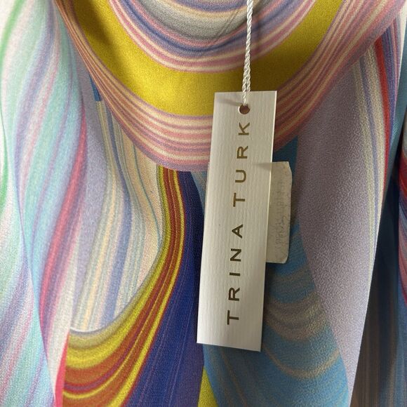 Trina Turk Amaris Rainbow Reflections Off Shoulder Shift Dress Womens Sz 2 NEW - Picture 6 of 16
